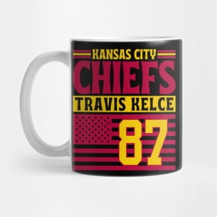 Kansas City Chiefs Kelce 87 American Flag Football Mug